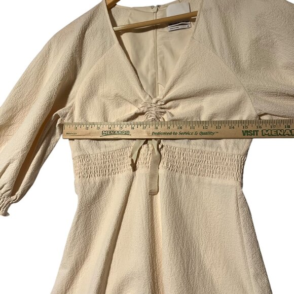 Prose & Poetry Rony Tiered Mini Dress Womens M Cream Puffy Sleeves Cinched Waist - Picture 8 of 8